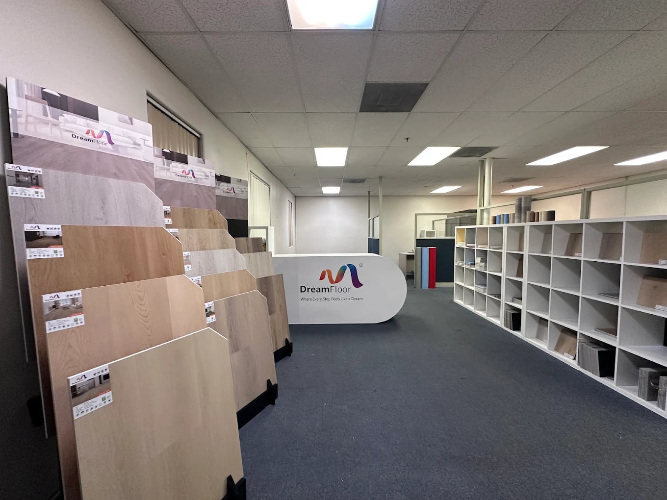 Dream Floor office and sample showroom with flooring displays